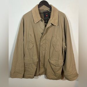 American Eagle Canvas Barn Jacket XL Tan Corduroy Collar Plaid Lined